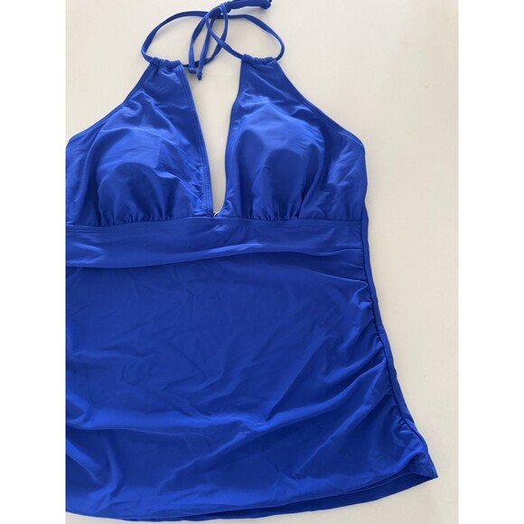 Women's Swimsuit Tummy Control Tankini top size XL royal blue Halter V Neck Swim - Picture 6 of 13